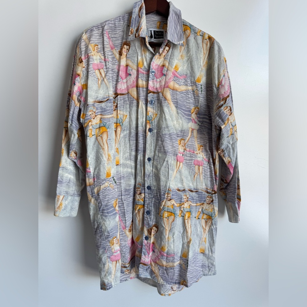 The Cat's Pajamas Vintage Women Water Skiing Small Button Down Shirt 100% Cotton